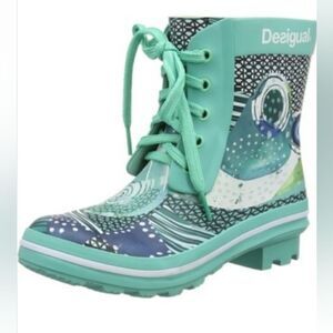 Desigual Womans  CIAQU, Peacock Turquoise Rainboots, Size 40